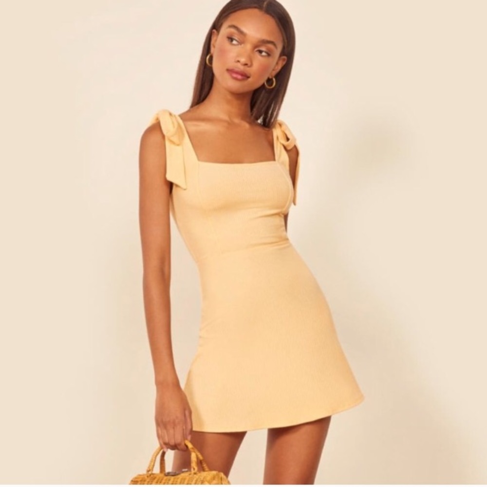 NWT Reformation Liz Dress yellow mini ribbed
